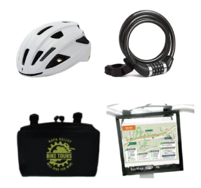Bike helmet, lock, handlebar bag and map (included with bike rental)