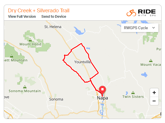Map of Dry Creek & Silverado cycling route from Downtown Napa