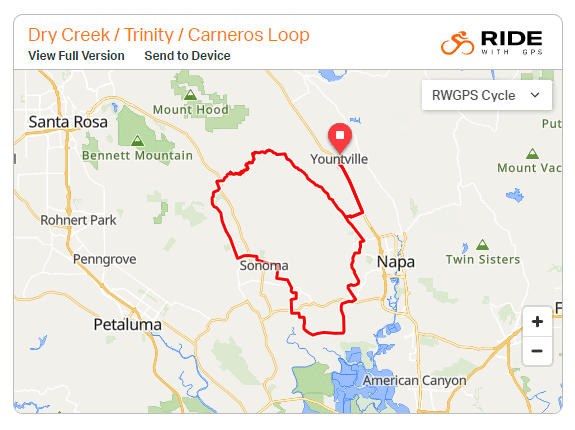 Map of Dry Creek + Trinity cycling route