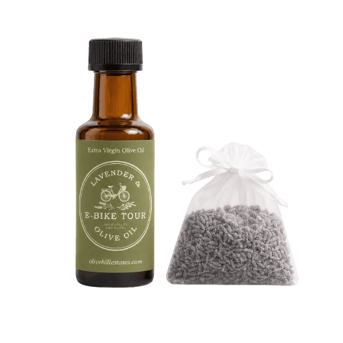 A mini 100ml bottle of olive oil and lavender sachet