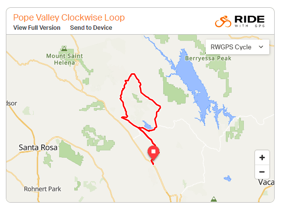 Map of Pope Valley Clockwise cycling route