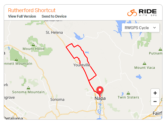 Map of Rutherford Loop with shortcut from Downtown Napa