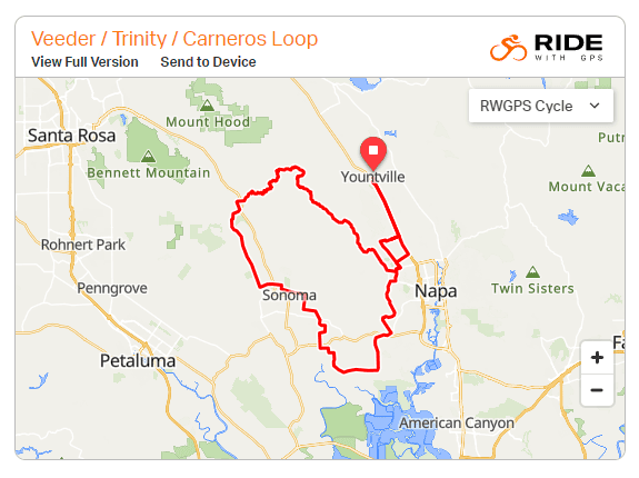 Map of Mt. Veeder + Trinity cycling route